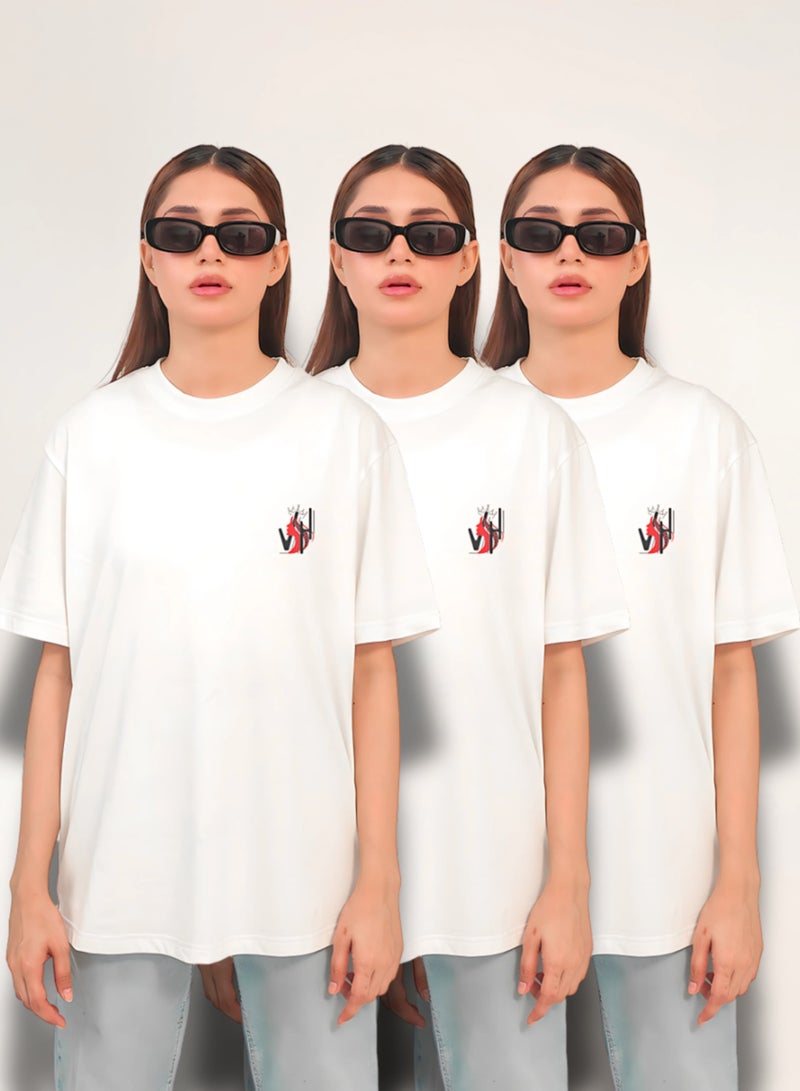 Vasl Hub Pack of 3 – Your Highness White Graphic Tees for Women  - Image 1