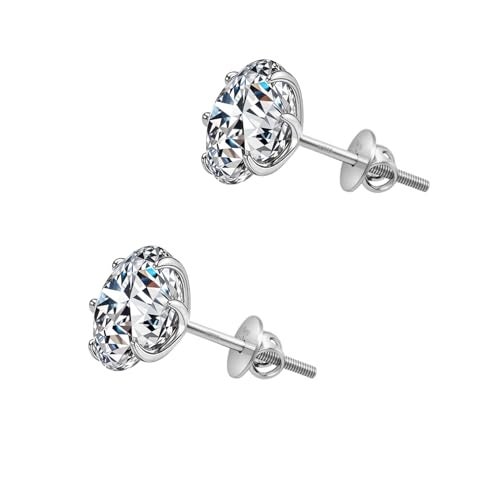 HIGHSPARK 925 Silver Solitaire Screwback Stud Earrings | 92.5 Sterling Silver & Round Brilliant Cubic Zirconia Tops for Men Women | Silver 9mm - Image 1