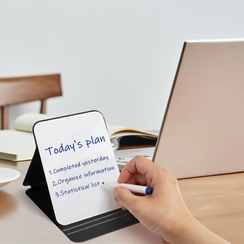 KASTWAVE Portable Small White Board, 8x6 Inches Small Glass Dry Erase Board with Reversible Stand and 8 Color Erasable Pen, Magnetic Double Sided Folding Dry Erase Board for Study, Meeting, Planning - Image 5