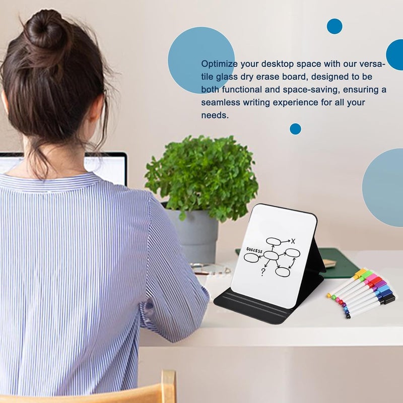 KASTWAVE Portable Small White Board, 8x6 Inches Small Glass Dry Erase Board with Reversible Stand and 8 Color Erasable Pen, Magnetic Double Sided Folding Dry Erase Board for Study, Meeting, Planning - Image 4