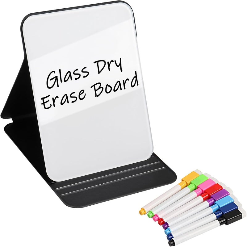 KASTWAVE Portable Small White Board, 8x6 Inches Small Glass Dry Erase Board with Reversible Stand and 8 Color Erasable Pen, Magnetic Double Sided Folding Dry Erase Board for Study, Meeting, Planning - Image 1