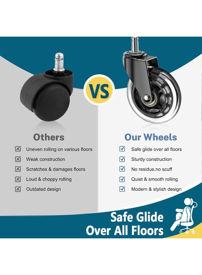 Relex Office Chair Caster Wheels Heavy Duty Chair Wheels Set of 5 for Hardwood Floors and Carpet, 3 Inch Universal Replacement Rubber Chair Casters Smooth Silent and Smooth for Computer Game Desk Chairs - Image 3