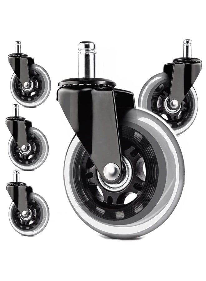 Relex Office Chair Caster Wheels Heavy Duty Chair Wheels Set of 5 for Hardwood Floors and Carpet, 3 Inch Universal Replacement Rubber Chair Casters Smooth Silent and Smooth for Computer Game Desk Chairs - Image 1
