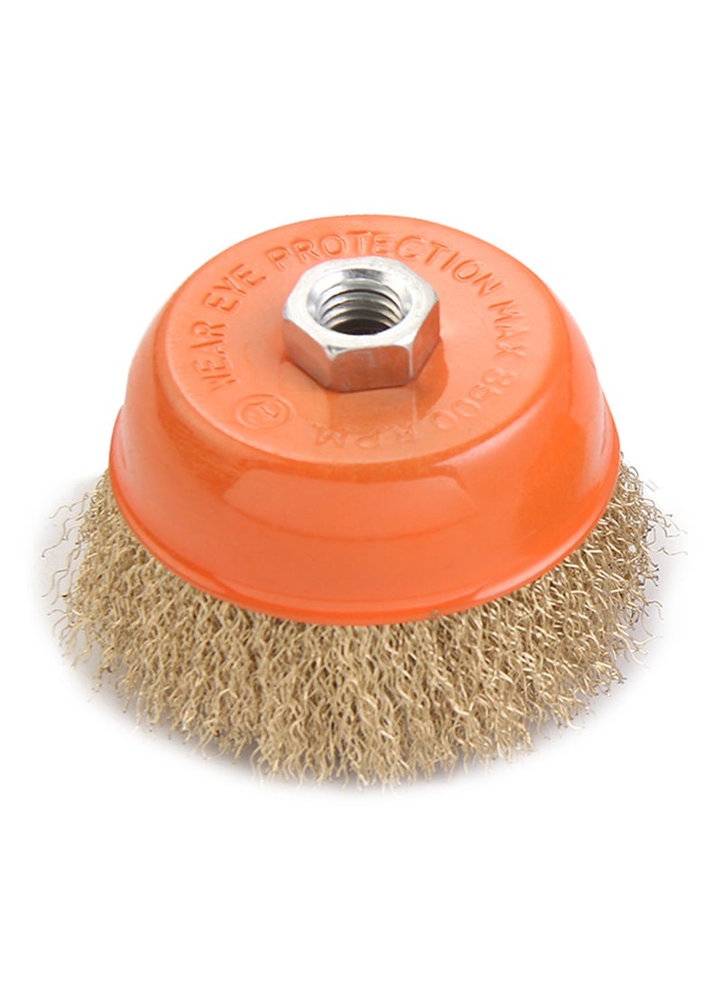 KSEIBI Crimped Cup Brush 75 mm. Coarse Brass Coated Brush, Angle Grinder Attachments, For Cleaning Rust, Flakes, Metal, Brass Coated Carbon Crimped for Polishing, Deburring, Degreasing and Corrosion Removal.  - Image 1
