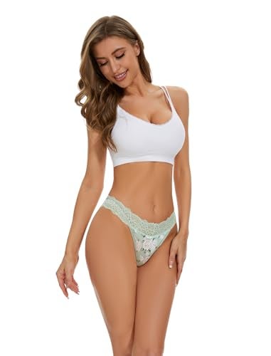voenxe Seamless Lace Thongs for Women No Show Thong Underwear,Lady Breathable Comfort Panty Soft Laser Cut Undie,Tanga,5-Pack - Image 2