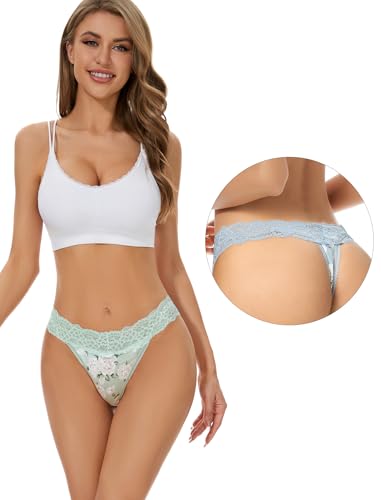 voenxe Seamless Lace Thongs for Women No Show Thong Underwear,Lady Breathable Comfort Panty Soft Laser Cut Undie,Tanga,5-Pack - Image 4