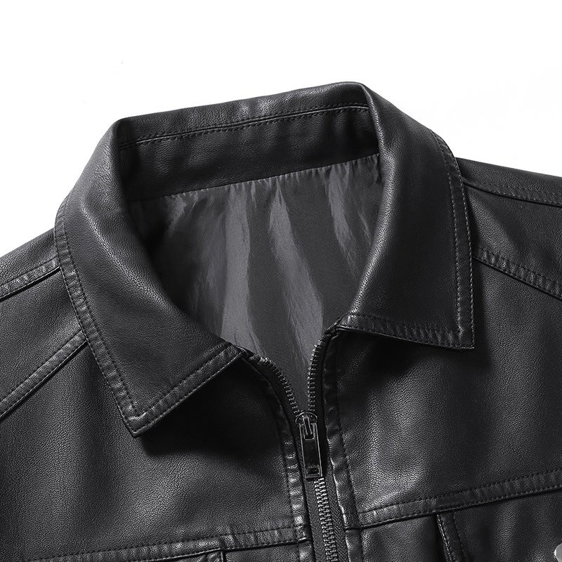 Leather Men'S New Arrival Biker Suit Pi Shuai Slim-Fit Windproof Pu Leather Jacket Solid Color Fashionable Jacket For Men - Image 4