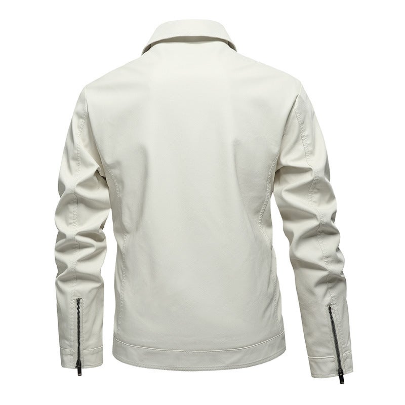 Leather Men'S New Arrival Biker Suit Pi Shuai Slim-Fit Windproof Pu Leather Jacket Solid Color Fashionable Jacket For Men - Image 3