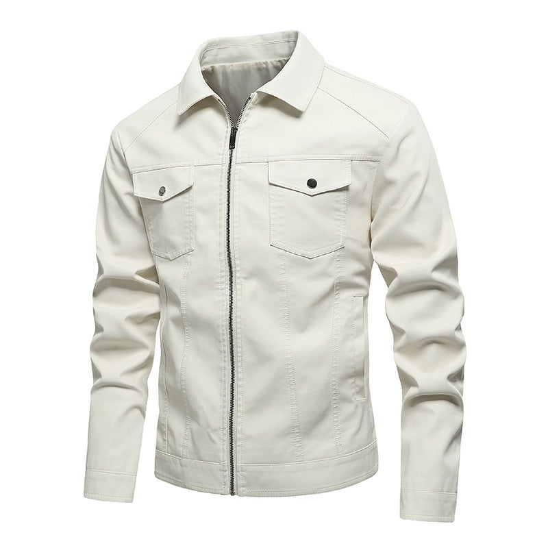 Leather Men'S New Arrival Biker Suit Pi Shuai Slim-Fit Windproof Pu Leather Jacket Solid Color Fashionable Jacket For Men - Image 2