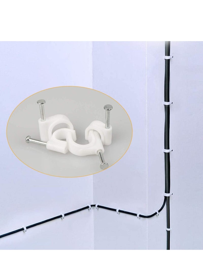 SYOSI - 200Pcs Round Cable Clips Assortment 8mm 10mm Electrical Cable Wall Clip White Wire Clips Cable Management Cable Nail Clips Plastic Wire Holder Pin for Wire Ethernet Cable Telephone Cable TV Wire - Image 1