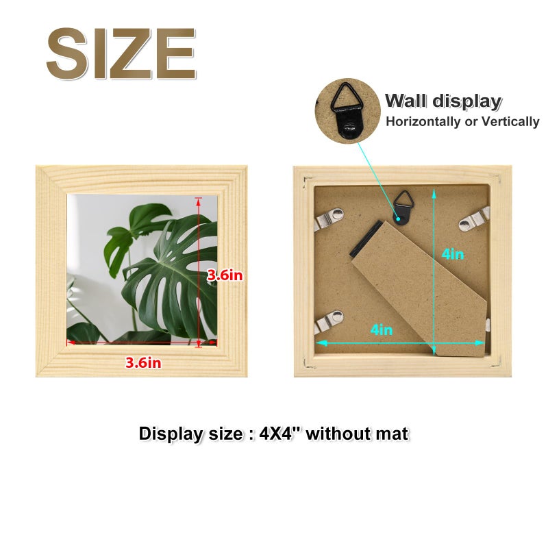إطارات صور 4 × 4 egofine مجموعة من 4 مصنوعة من الخشب الصلب مغطاة من شاشة زجاجية 4x4 لعرض أعلى الجدول وتصاعد الجدار إطار الخشب الطبيعي - Image 3