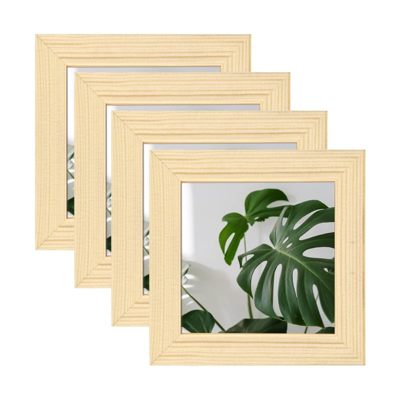 إطارات صور 4 × 4 egofine مجموعة من 4 مصنوعة من الخشب الصلب مغطاة من شاشة زجاجية 4x4 لعرض أعلى الجدول وتصاعد الجدار إطار الخشب الطبيعي - Image 1