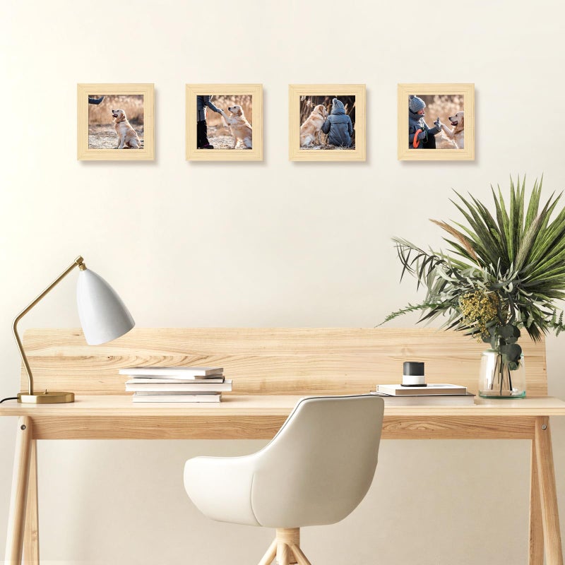 إطارات صور 4 × 4 egofine مجموعة من 4 مصنوعة من الخشب الصلب مغطاة من شاشة زجاجية 4x4 لعرض أعلى الجدول وتصاعد الجدار إطار الخشب الطبيعي - Image 5