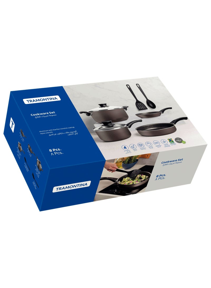 TRAMONTINA Since 1911,Made in Brazil- Paris 8 Pieces Lead Colored Aluminum Cookware Set with Interior and Exterior Starflon Max PFOA Free Nonstick Coating  - Image 4