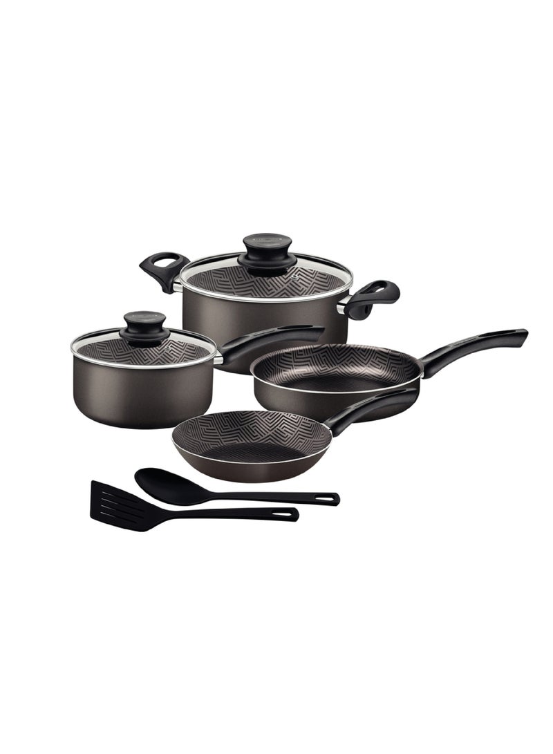 TRAMONTINA Since 1911,Made in Brazil- Paris 8 Pieces Lead Colored Aluminum Cookware Set with Interior and Exterior Starflon Max PFOA Free Nonstick Coating  - Image 1