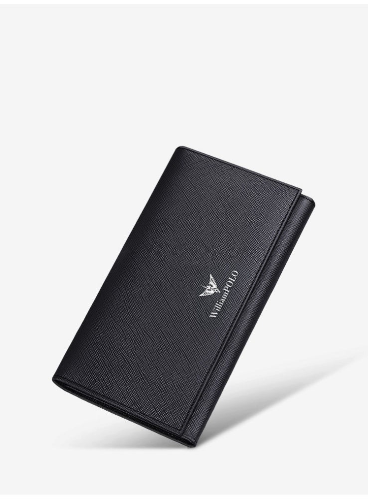 ويليامبولو محفظة جلدية طويلة للرجال WilliamPolo مع ثلاثة أضعاف متعددة الوظائف طبقة رأس جلد محفظة الأعمال العادية - Image 3