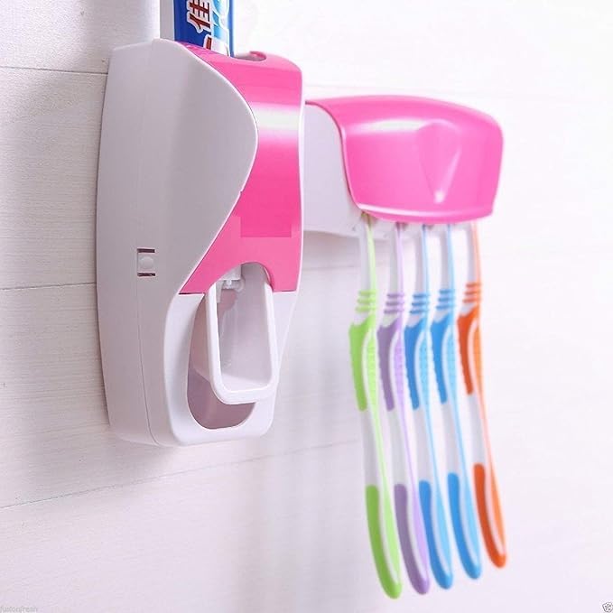 APAYA WallMounted Toothpaste Dispenser with Toothbrush Holder Automatic Squeezer Multicolour  - Image 1