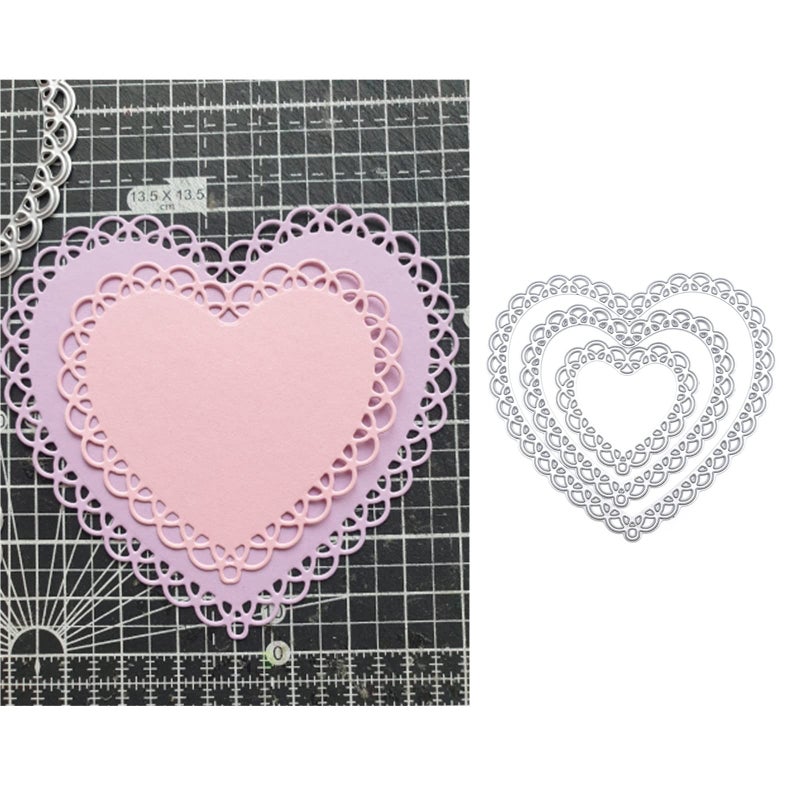 hinana 3Pcs Lace Hearts Metal Die Cuts,Layer Lace Hollow Heart Shape Frame Wedding Cutting Dies Cut Stencils for DIY Scrapbooking Photo Decorative Embossing Paper Dies for Scrapbooking Card Making - Image 1