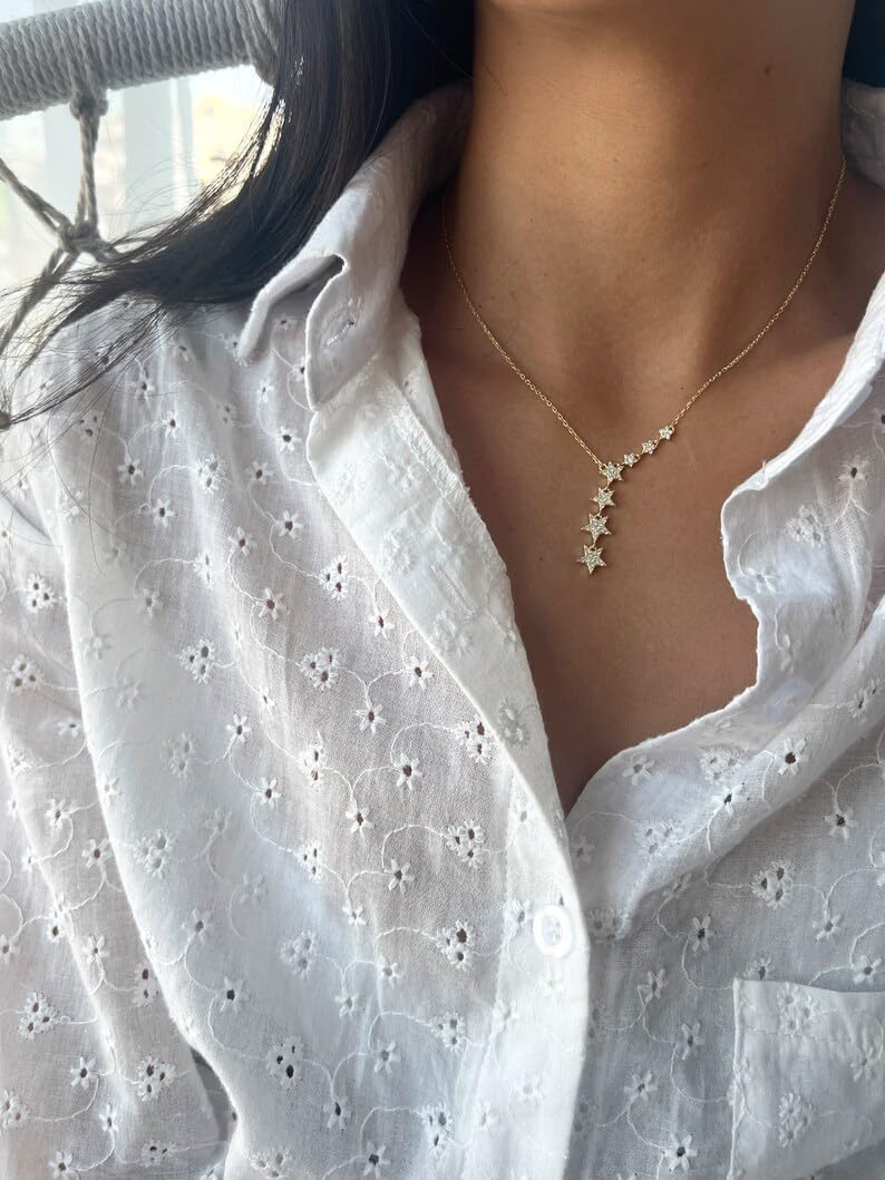 Kyerlyn Gold Crystal Star Necklace for Women, Star CZ Charm Statement Y-Necklace 14K Gold Plated Dainty Shining Exquisite Choker Necklace for Women Adjustable Jewelry Gifts - Image 4