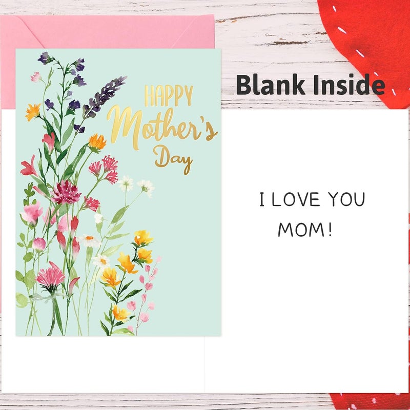 Fancy Land Gold Foil Happy Mother’s Day Greeting Cards with Envelopes 12PCS Flower Love Mom Cards Blank Inside - Image 3