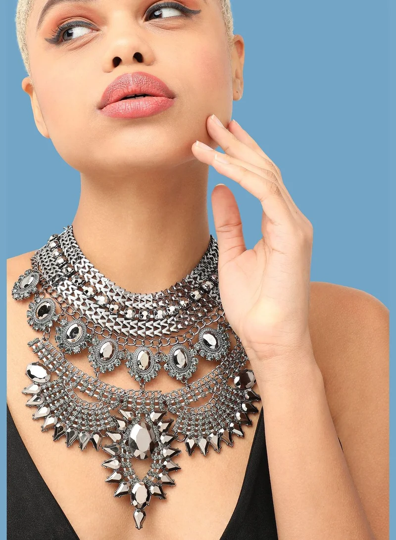 SOHI Silver Plated Party Designer Stone Statement Necklace For Women