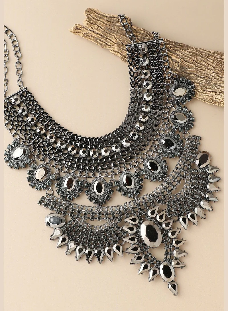 SOHI Silver Plated Party Designer Stone Statement Necklace For Women