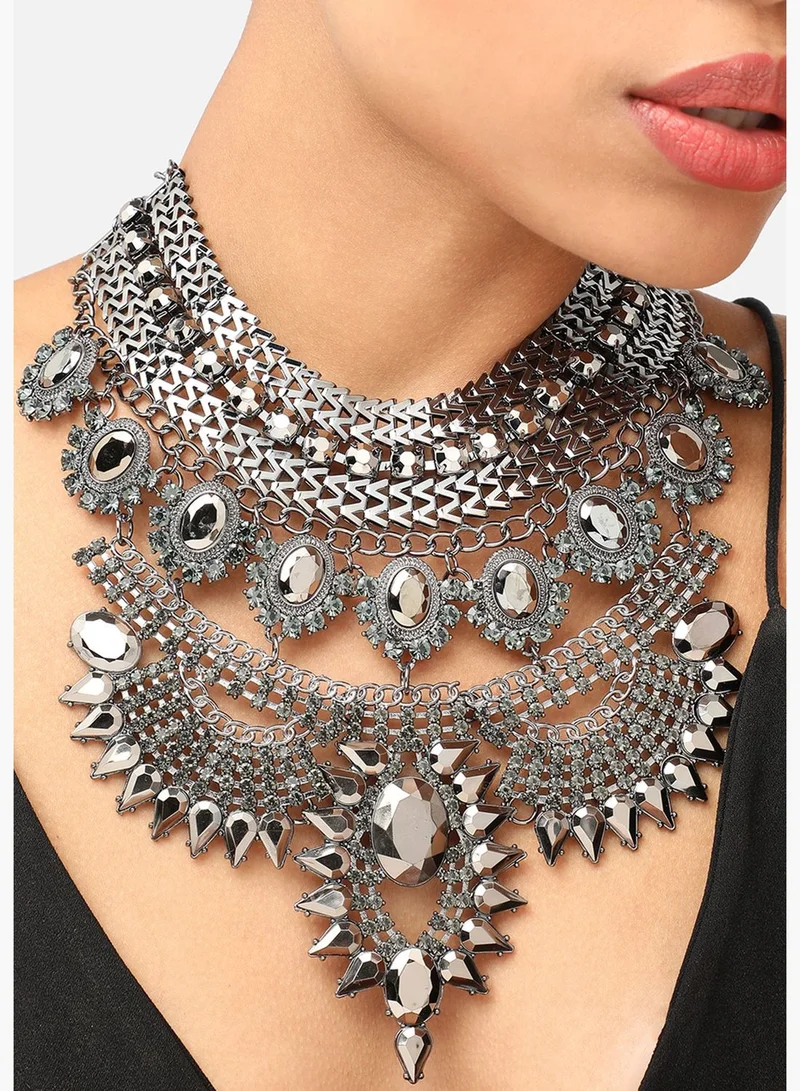 SOHI Silver Plated Party Designer Stone Statement Necklace For Women