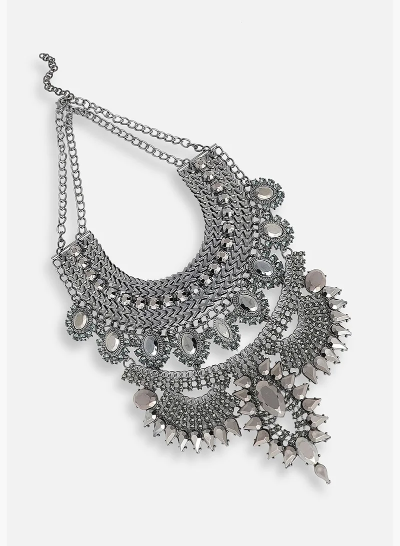 SOHI Silver Plated Party Designer Stone Statement Necklace For Women