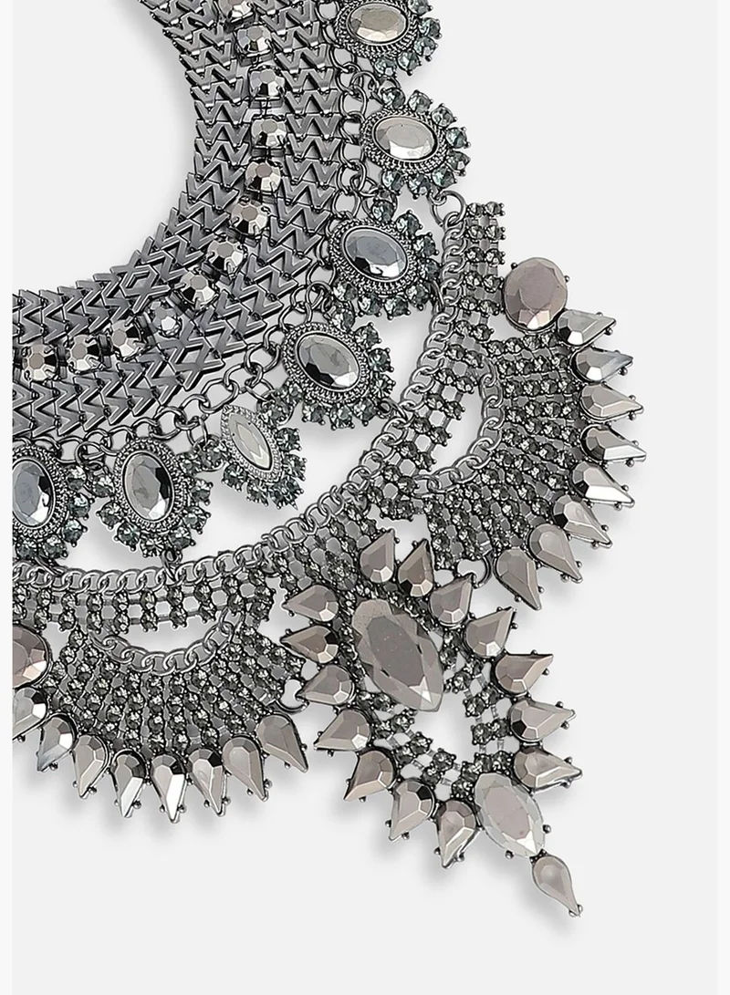 SOHI Silver Plated Party Designer Stone Statement Necklace For Women