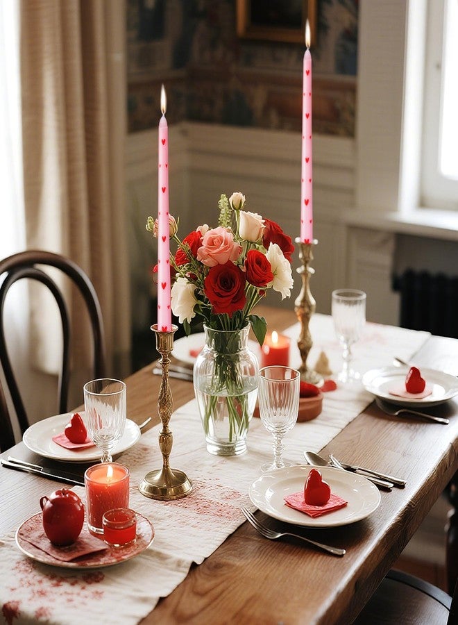 Ishua 2pcs Valentine Taper Candles - Heart Taper Candles 9.8-Inch Tall, Romantic Decorative Candlesticks for Valentine's Day, Wedding & Home Decoration - Image 5