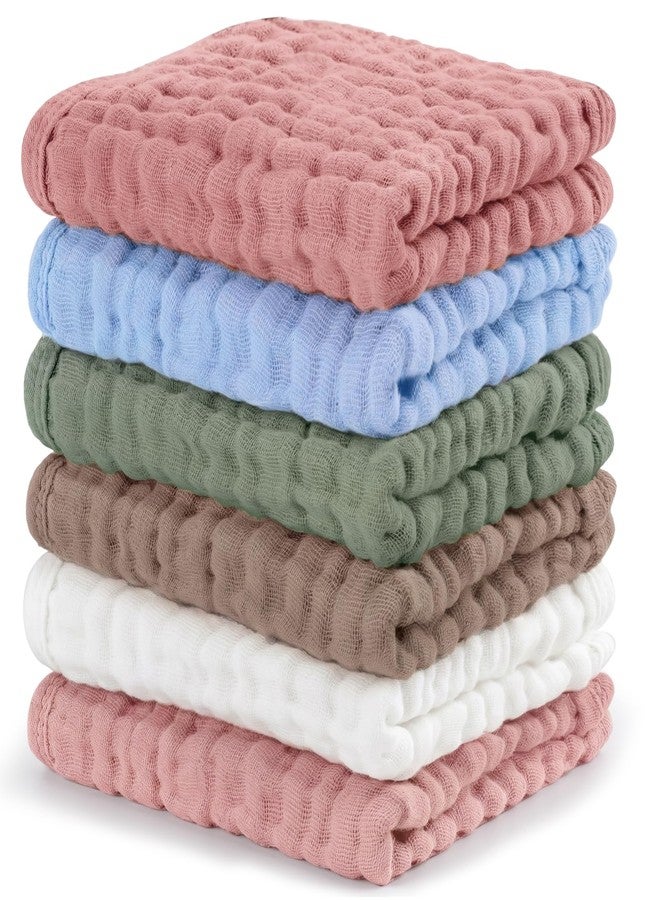 INFICRIME 6 Pack 100% Cotton Wash Cloth, Highly Absorbent and Soft Feel Face Towels, Reusable Cotton Washcloths for Sensitive Skin & Makeup Remover, 10 x 10 Inch, 6 Colors - Image 1