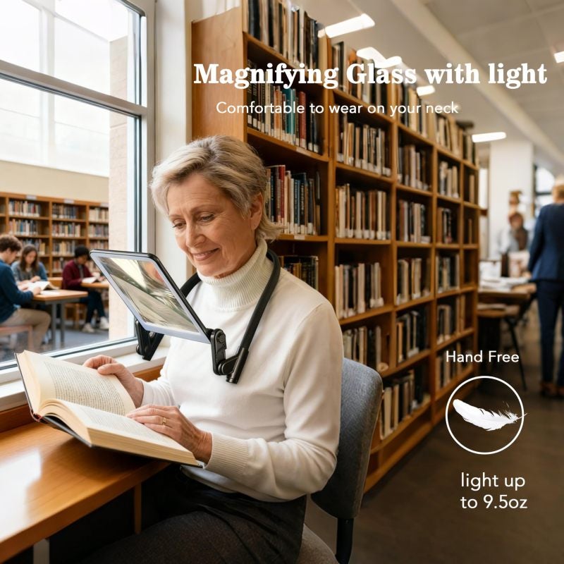 Hands-Free Neck Magnifier: Black 22.5*18.3*3.2cm, 3X Magnification - 3-Color Adjustable LED Light, 500mAh Battery for Elderly Reading, Low Vision, Crafts & Repair Work - Image 3