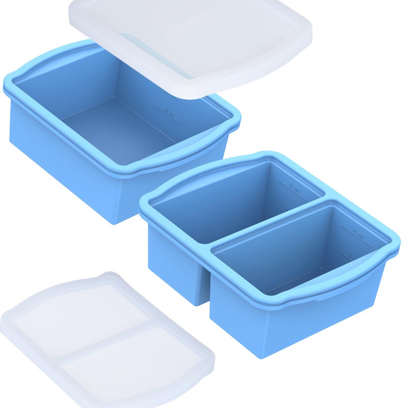 ZIP STANDING Silicone Freezer Trays with Lids, Set of 2 - with 1cup and 2 cupSilicone Freezer Molds for freezing soups, sauces and individual servings of lasagna, casseroles, dishwasher and microwave safe - Image 1
