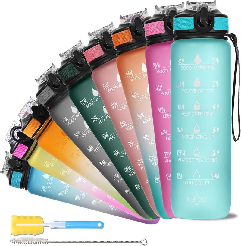 SOLARA Unbreakable Water Bottle with Motivational Time Marker, Sipper Bottle for Adults, Water bottle for Gym Office| Mobile app with Drinking water reminder | Cool Aqua Green - Image 1