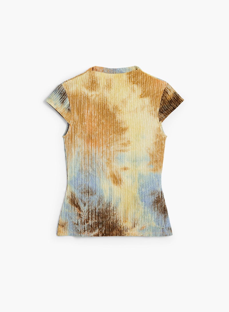 DESIGUAL Fitted Short-Sleeved T-Shirt Made Of Textured Fabric With An Abstract Print. - Image 5