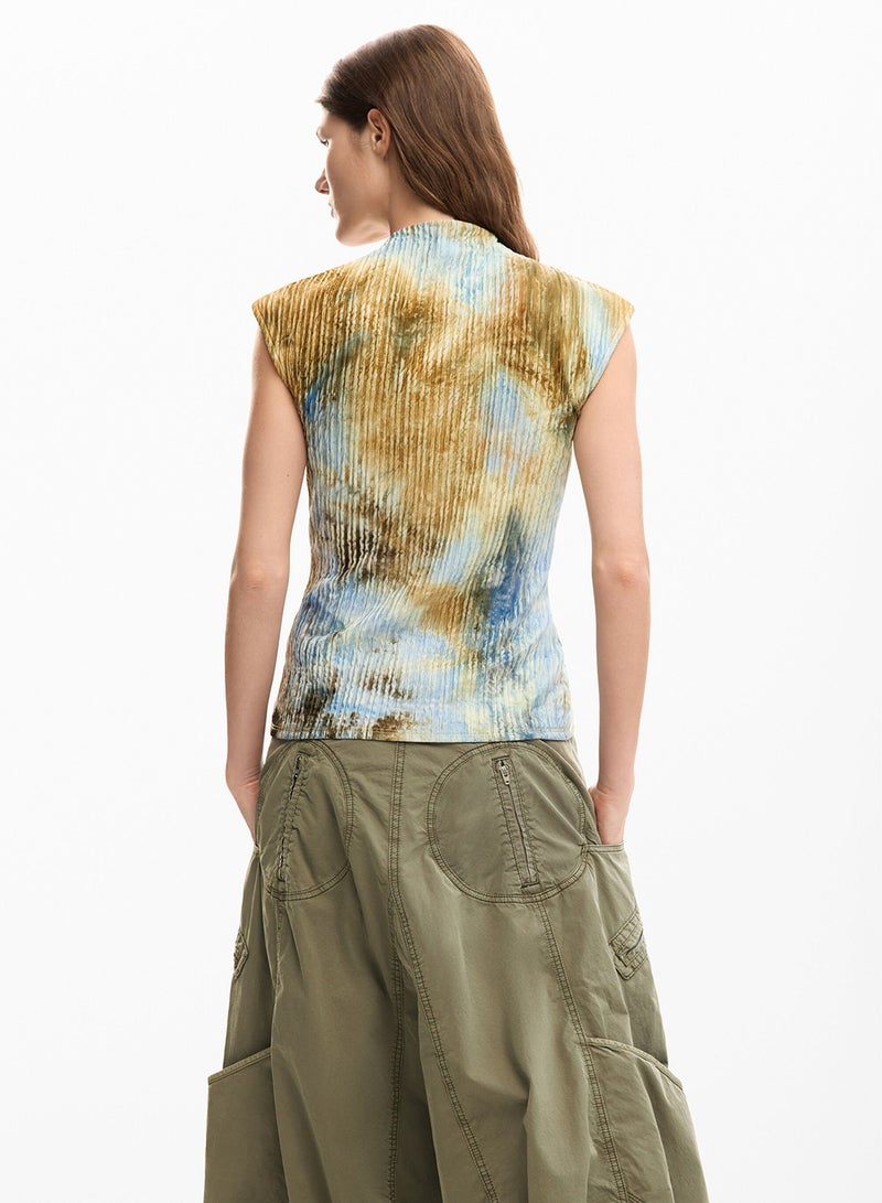 DESIGUAL Fitted Short-Sleeved T-Shirt Made Of Textured Fabric With An Abstract Print. - Image 4