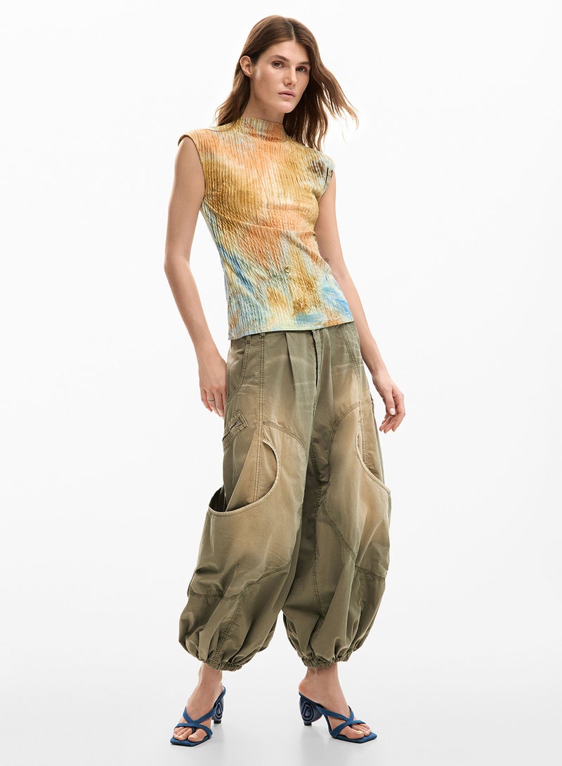 DESIGUAL Fitted Short-Sleeved T-Shirt Made Of Textured Fabric With An Abstract Print. - Image 2