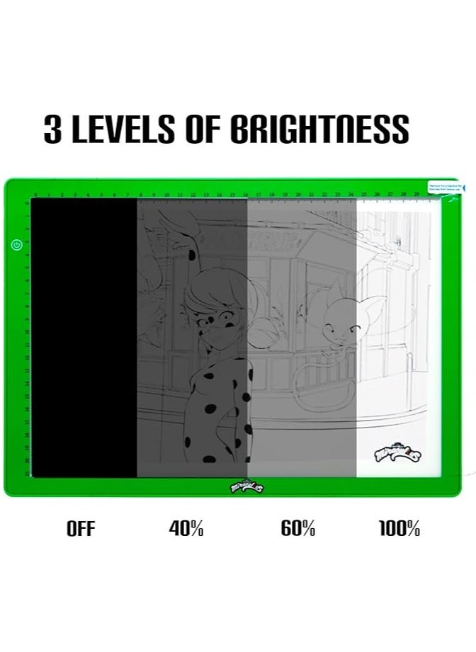 Miraculous Miraculous Cat Noir A4 LED Light Pad Drawing Kit for Kids – USB Art Set with Brightness Control, Black & Green Case & Tracing Pages by Wyncor  - Image 3