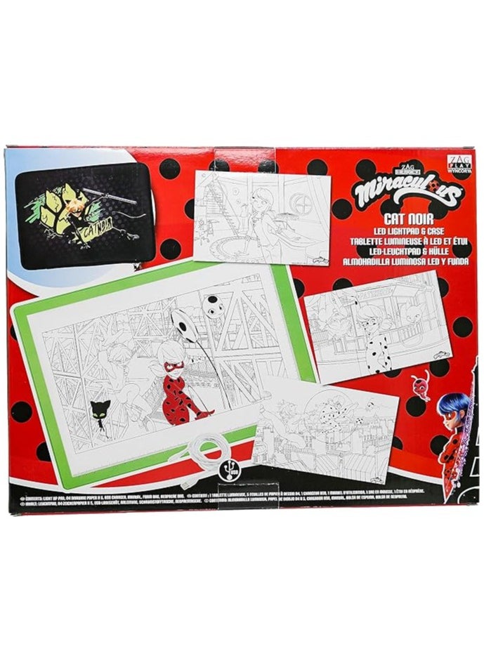 Miraculous - Miraculous Cat Noir A4 LED Light Pad Drawing Kit for Kids – USB Art Set with Brightness Control, Black & Green Case & Tracing Pages by Wyncor - Image 1