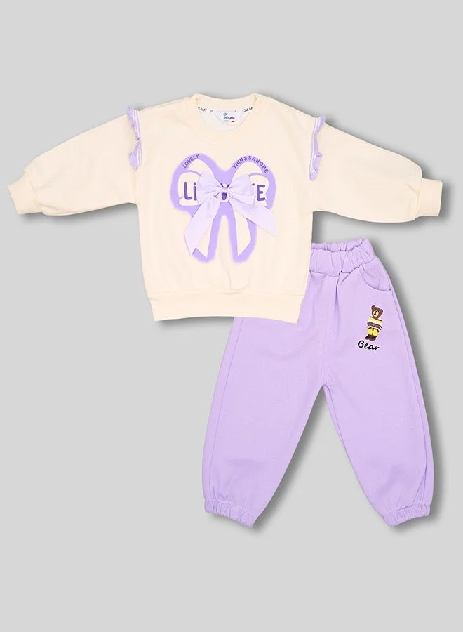 babyqlo Lavender Bow Sweatshirt And Joggers Set