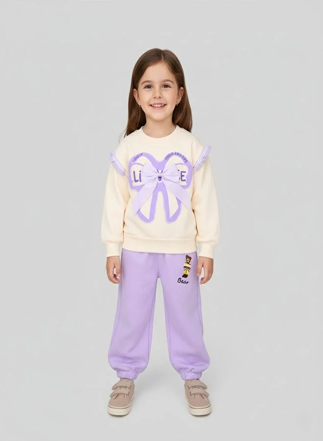 babyqlo Lavender Bow Sweatshirt And Joggers Set
