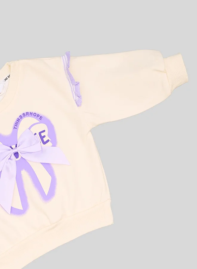 babyqlo Lavender Bow Sweatshirt And Joggers Set