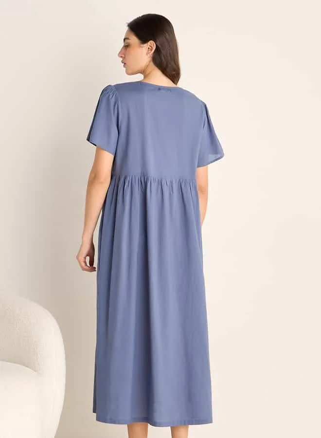 Splash FAV Embroidered Night Dress with Round Neck and Short Sleeves