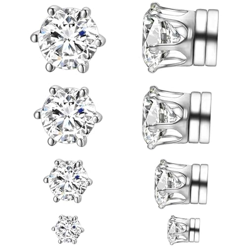 XFSAFDM 8 Pairs Clip On Earrings for Non Pierced Ears, Magnetic Ear Studs for Men, Usually Occasion, Men Accessories (Silvery) - Image 1