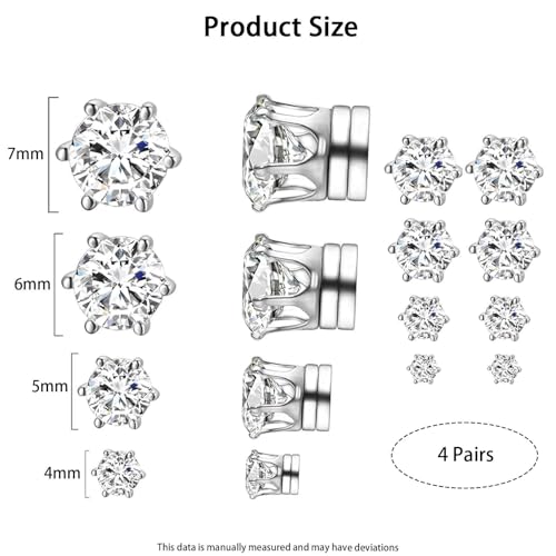 XFSAFDM 8 Pairs Clip On Earrings for Non Pierced Ears, Magnetic Ear Studs for Men, Usually Occasion, Men Accessories (Silvery) - Image 2
