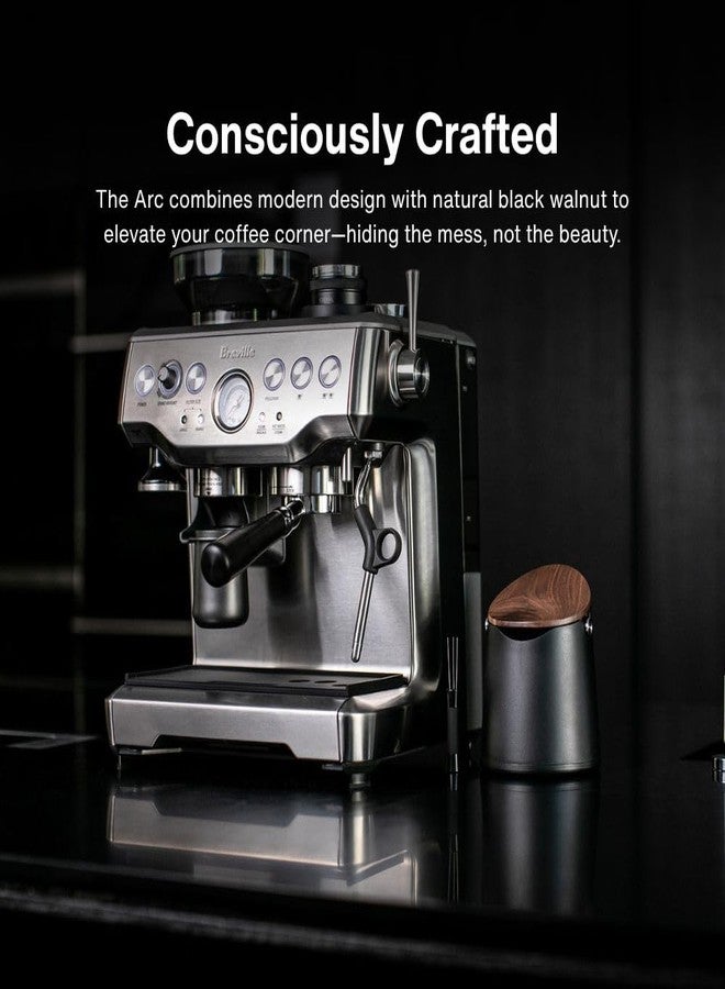 Crema Coffee Products Arc Knock Box | Holds 12-16 Espresso Pucks | Durable Stain Resistant Build with Non Slip Base | Walnut Plastic Lid | Easy Clean Up Moisture Control | Black Finish - Image 2