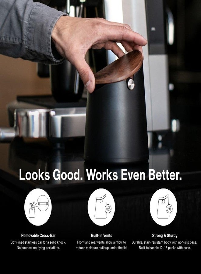 Crema Coffee Products Arc Knock Box | Holds 12-16 Espresso Pucks | Durable Stain Resistant Build with Non Slip Base | Walnut Plastic Lid | Easy Clean Up Moisture Control | Black Finish - Image 4