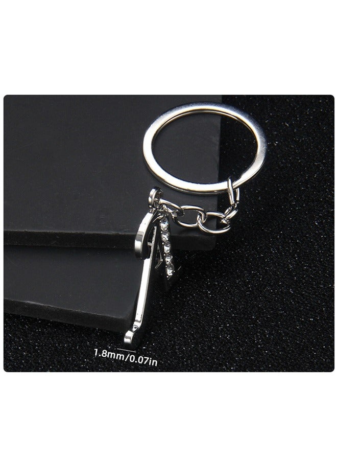 Generic Italics Alphabet Letter Metal Keychains with Crystal Stones for Car Bike Men Women Keyrings, Silver (Italic Letter A) - Image 2