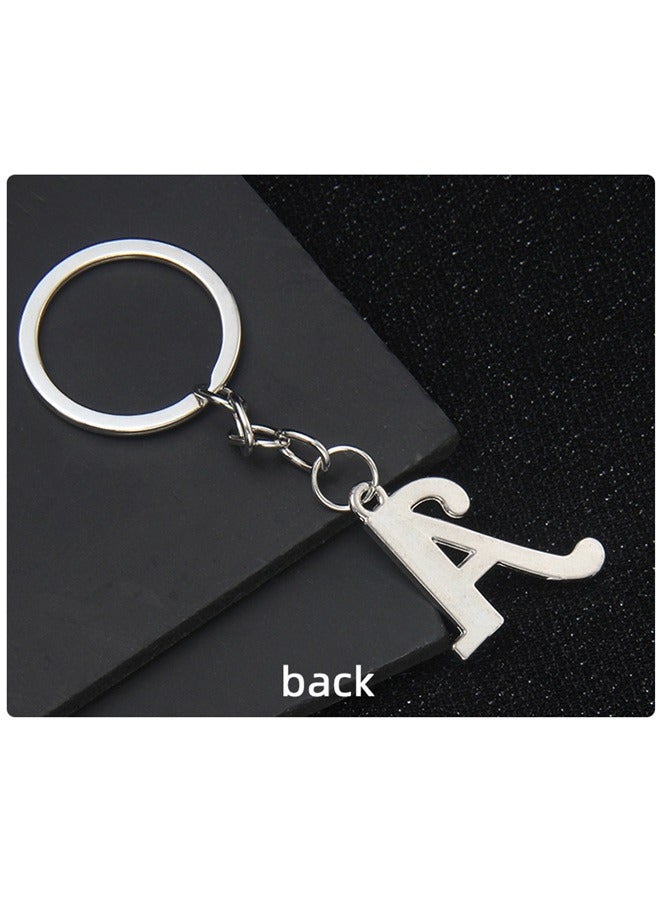 Generic Italics Alphabet Letter Metal Keychains with Crystal Stones for Car Bike Men Women Keyrings, Silver (Italic Letter A) - Image 3