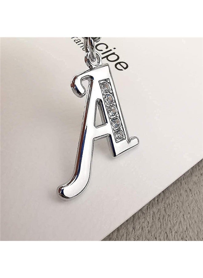 Generic Italics Alphabet Letter Metal Keychains with Crystal Stones for Car Bike Men Women Keyrings, Silver (Italic Letter A) - Image 4